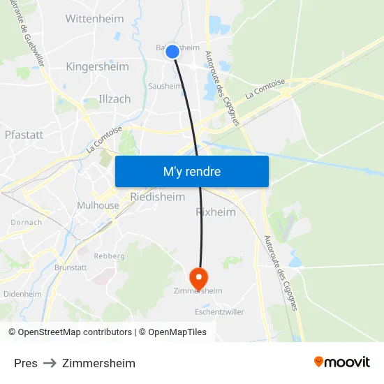 Pres to Zimmersheim map