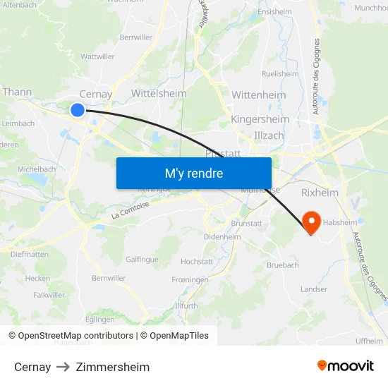 Cernay to Zimmersheim map