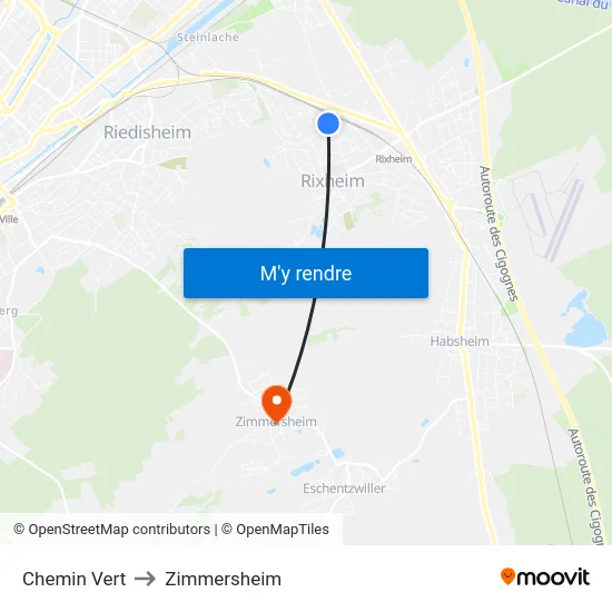 Chemin Vert to Zimmersheim map