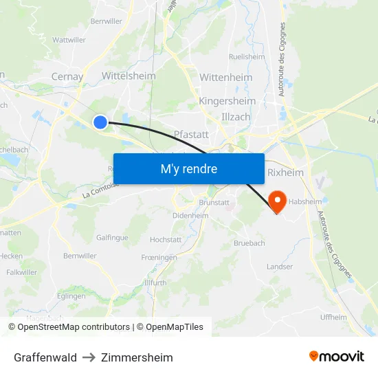 Graffenwald to Zimmersheim map