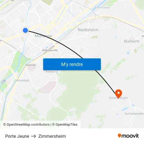 Porte Jeune to Zimmersheim map