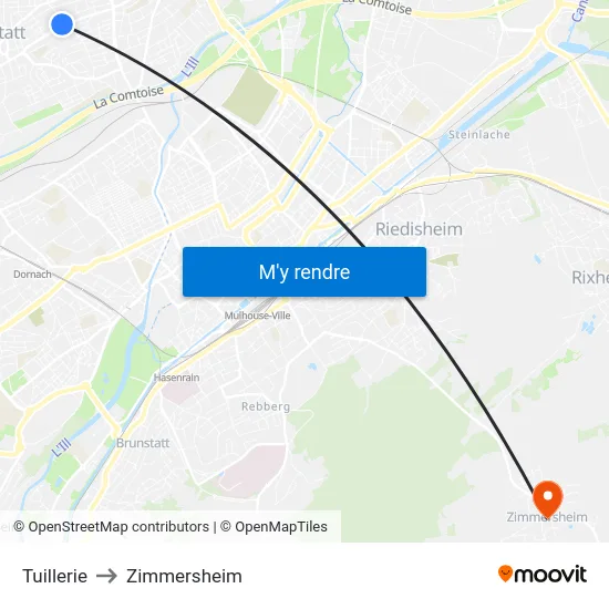 Tuillerie to Zimmersheim map