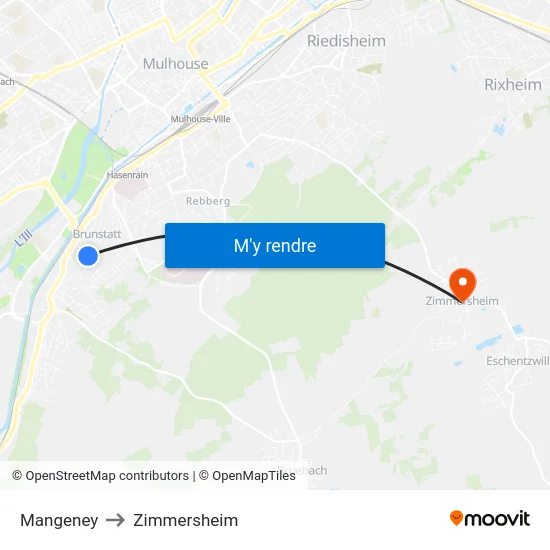 Mangeney to Zimmersheim map