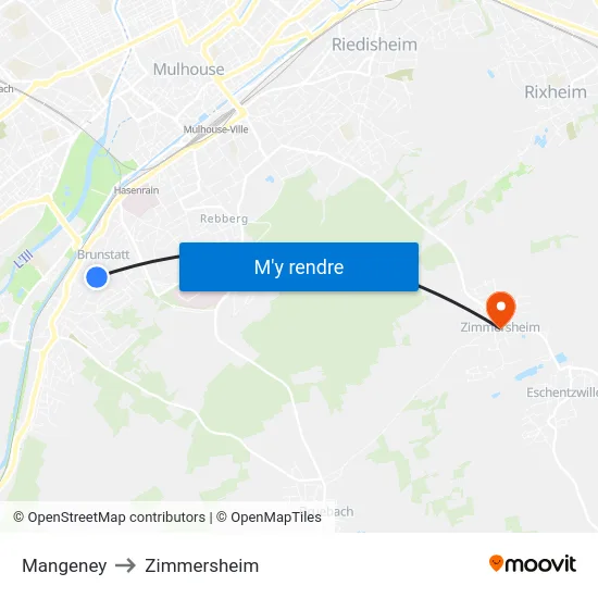 Mangeney to Zimmersheim map