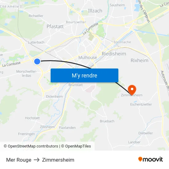 Mer Rouge to Zimmersheim map