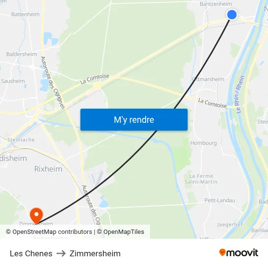 Les Chenes to Zimmersheim map