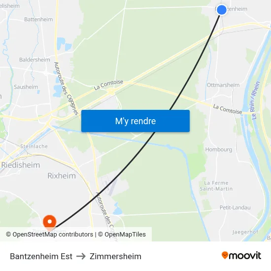 Bantzenheim Est to Zimmersheim map