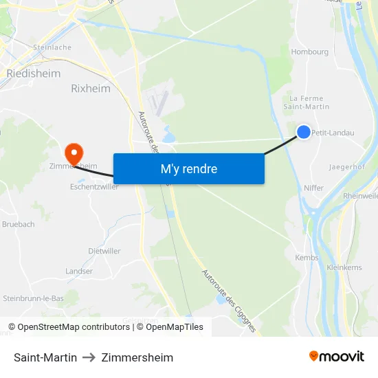 Saint-Martin to Zimmersheim map