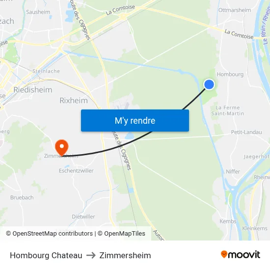 Hombourg Chateau to Zimmersheim map
