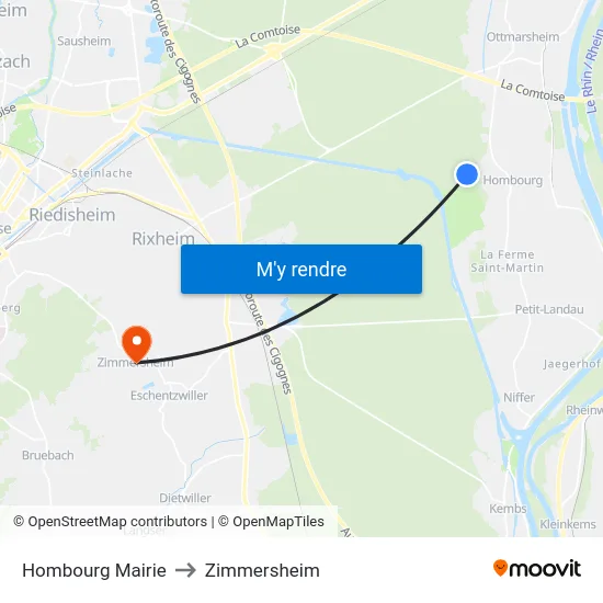 Hombourg Mairie to Zimmersheim map