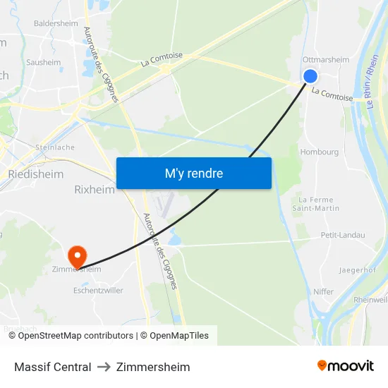 Massif Central to Zimmersheim map