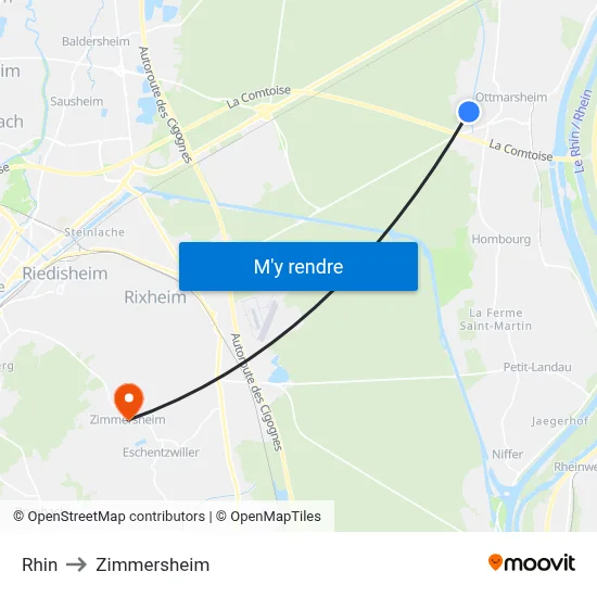 Rhin to Zimmersheim map