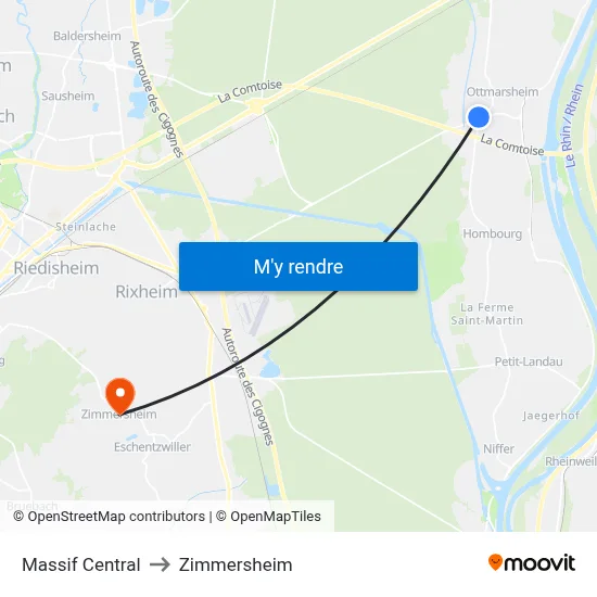 Massif Central to Zimmersheim map