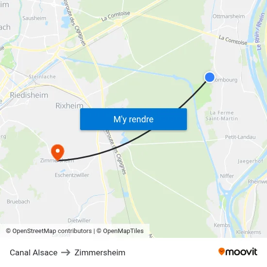 Canal Alsace to Zimmersheim map