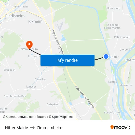 Niffer Mairie to Zimmersheim map