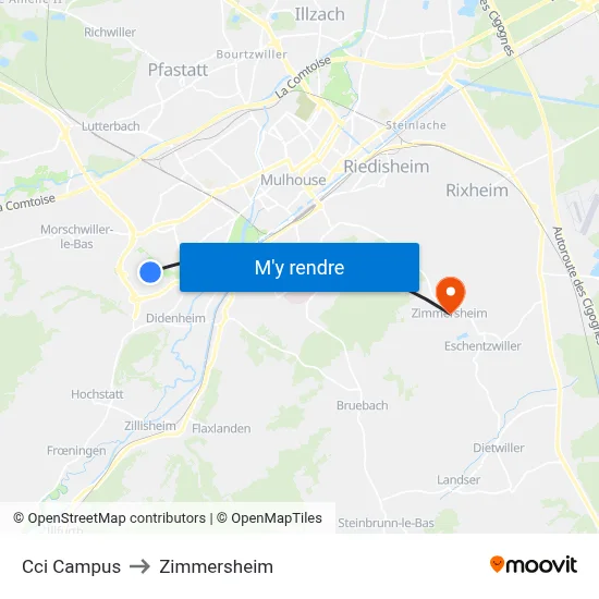 Cci Campus to Zimmersheim map