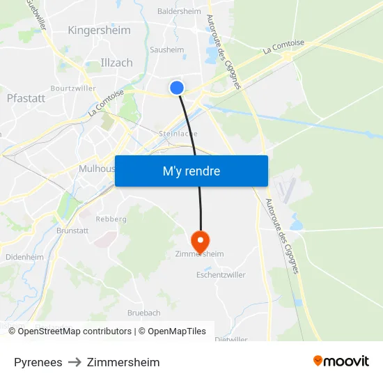 Pyrenees to Zimmersheim map