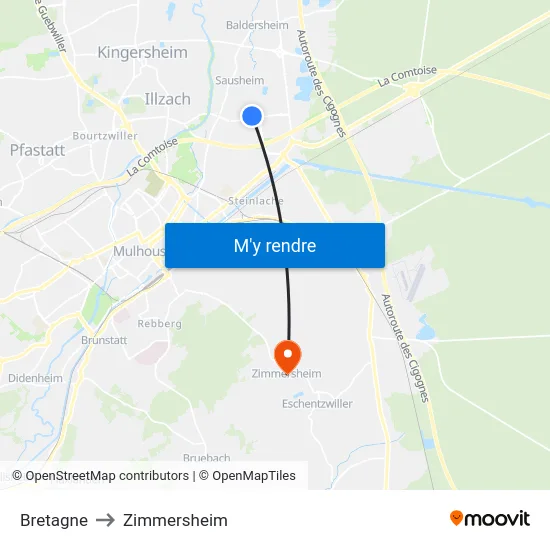 Bretagne to Zimmersheim map