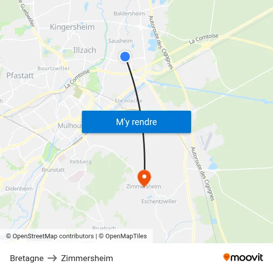 Bretagne to Zimmersheim map