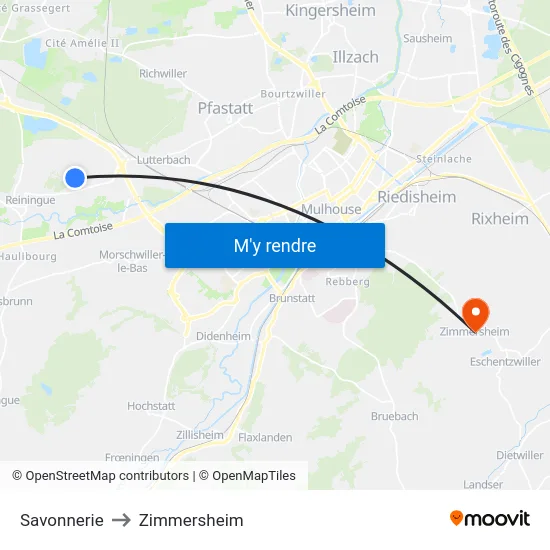 Savonnerie to Zimmersheim map