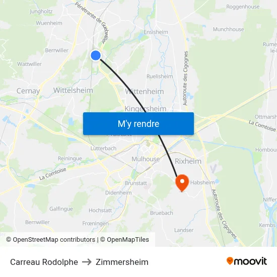 Carreau Rodolphe to Zimmersheim map
