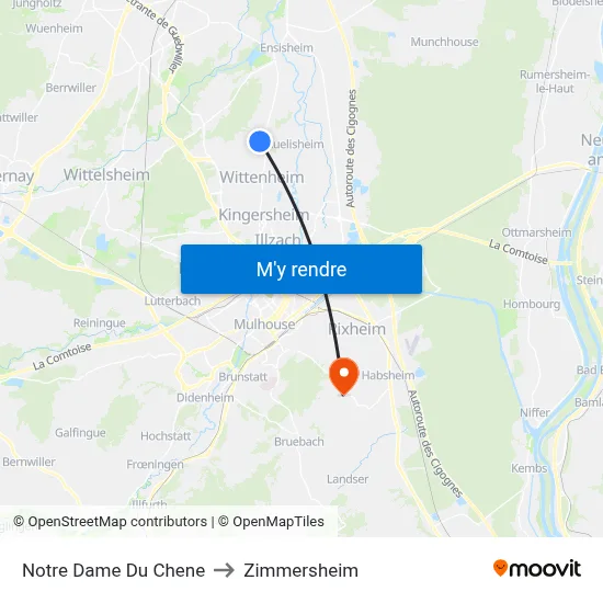 Notre Dame Du Chene to Zimmersheim map