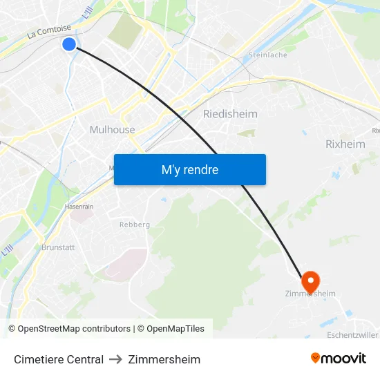 Cimetiere Central to Zimmersheim map