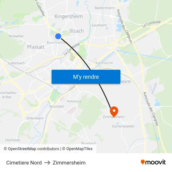 Cimetiere Nord to Zimmersheim map