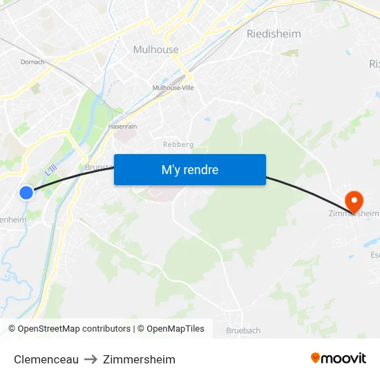 Clemenceau to Zimmersheim map
