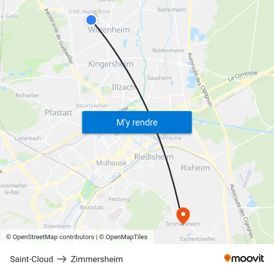 Saint-Cloud to Zimmersheim map