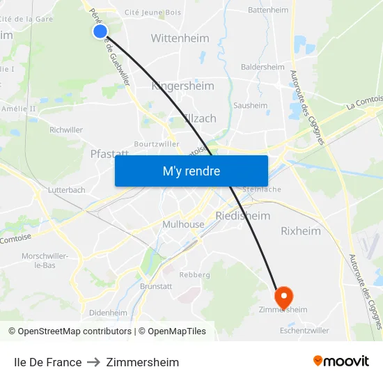 Ile De France to Zimmersheim map