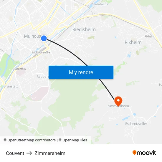 Couvent to Zimmersheim map