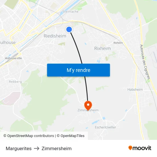 Marguerites to Zimmersheim map