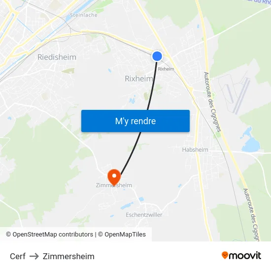 Cerf to Zimmersheim map
