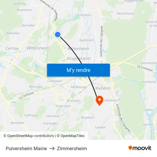 Pulversheim Mairie to Zimmersheim map