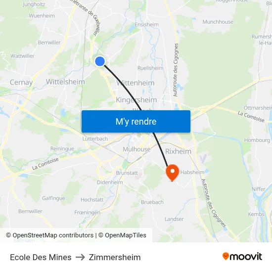 Ecole Des Mines to Zimmersheim map