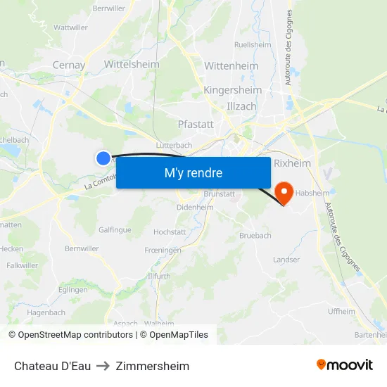 Chateau D'Eau to Zimmersheim map