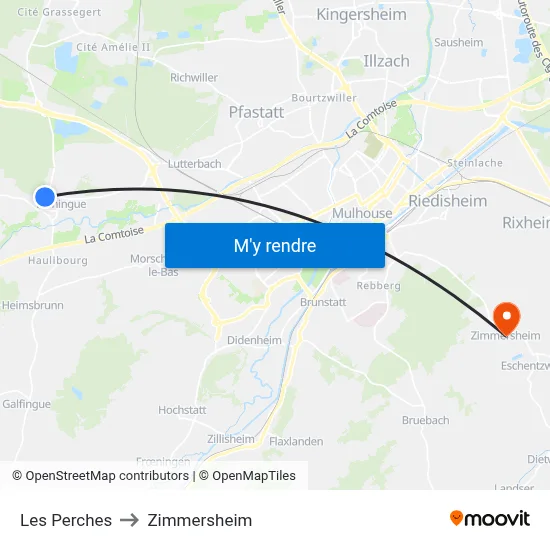 Les Perches to Zimmersheim map