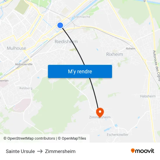Sainte Ursule to Zimmersheim map