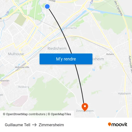 Guillaume Tell to Zimmersheim map