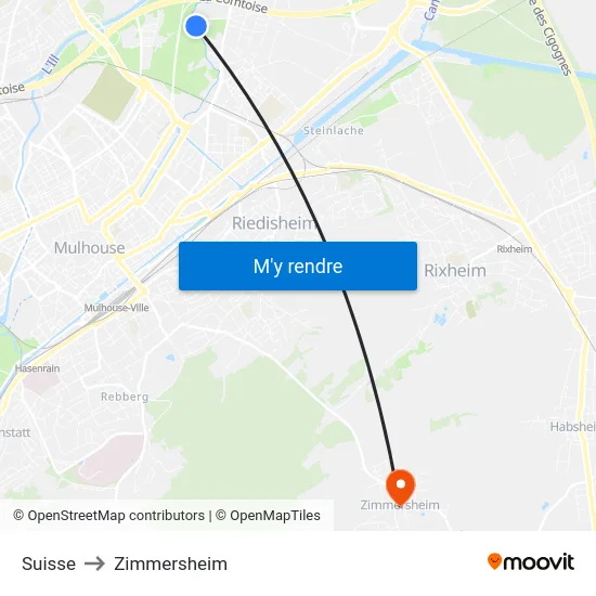 Suisse to Zimmersheim map