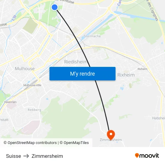 Suisse to Zimmersheim map