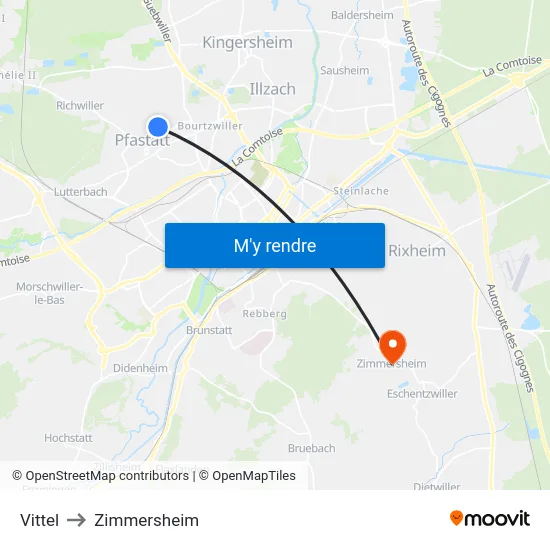 Vittel to Zimmersheim map