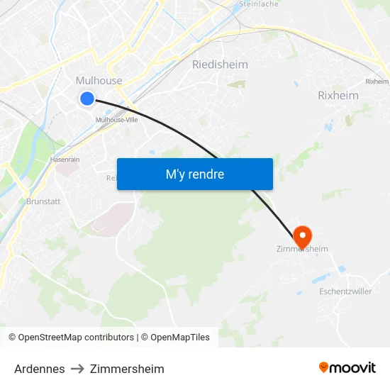 Ardennes to Zimmersheim map