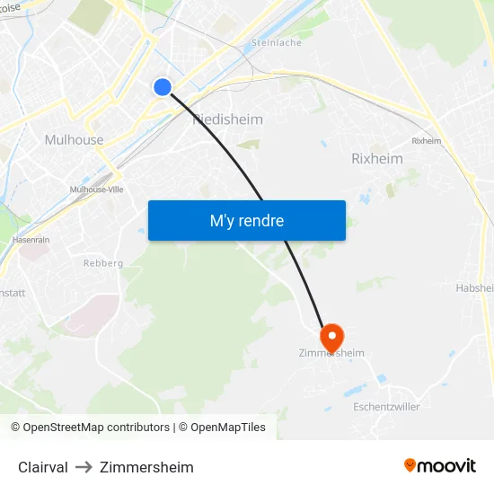 Clairval to Zimmersheim map