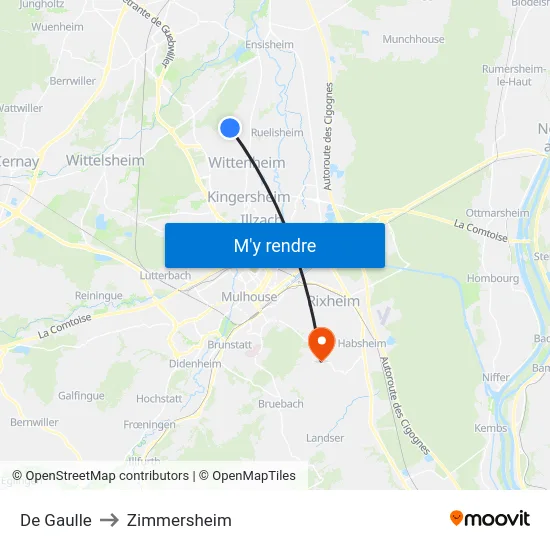 De Gaulle to Zimmersheim map
