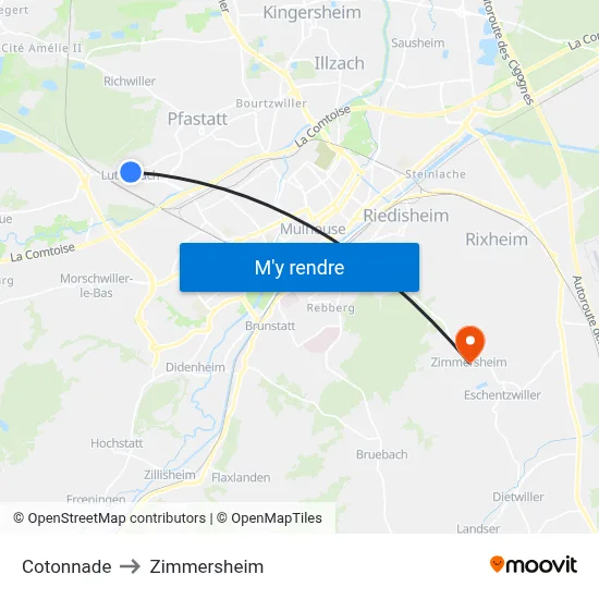 Cotonnade to Zimmersheim map