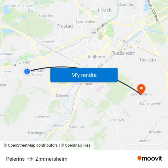 Pelerins to Zimmersheim map