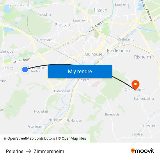 Pelerins to Zimmersheim map