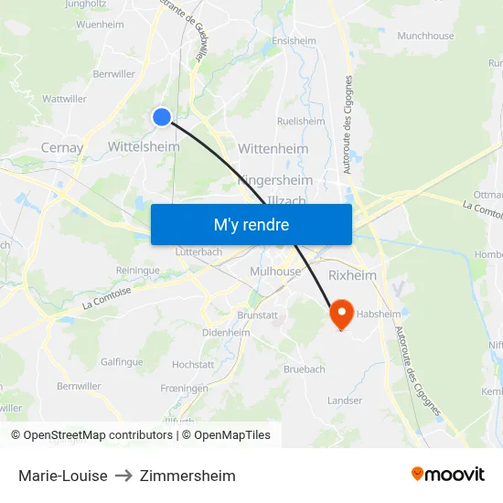 Marie-Louise to Zimmersheim map